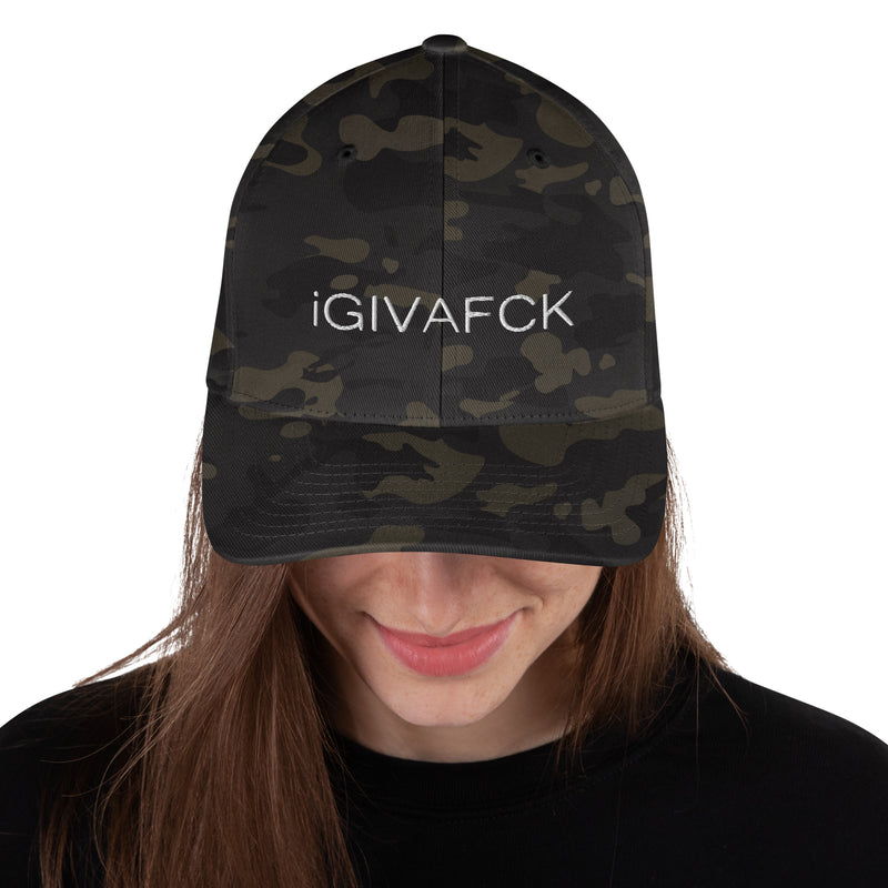 iGIVAFCK Flex Fit Hat. Black Camo